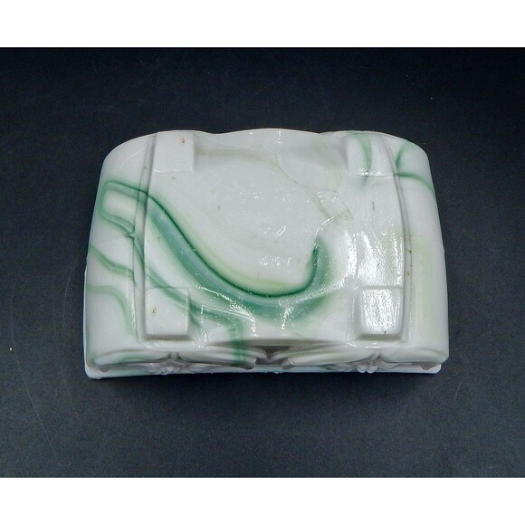 Akro Agate Slag Glass Planter Daffodils White Marbleized Green Teal Swirl Dish - Picture 8 of 8